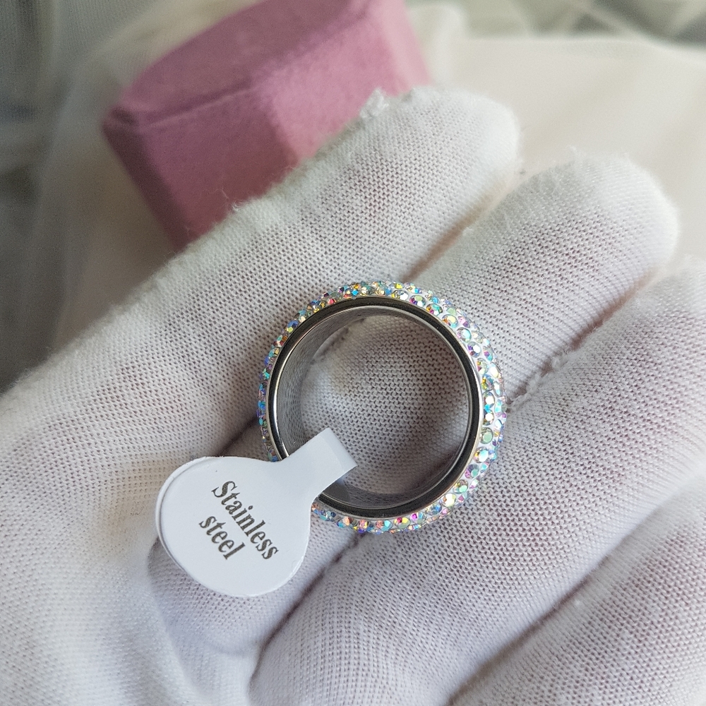 Swarovski Elements Pave Stainless Steel Aurora Borealis Crystal Band NWT - Picture 8 of 14